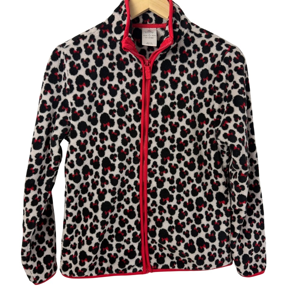 Disney Minnie Mouse Fleece Jacket Girls XL Full Zip Leopard Print